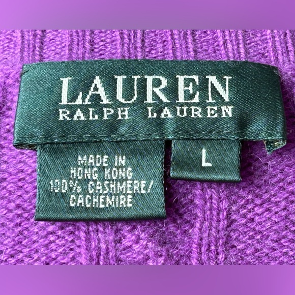 RALPH LAUREN sL 💯cashmere cable knit crewneck Vibrant purple! Super soft - Picture 3 of 6